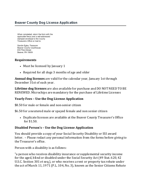 First page of the Dog License Application