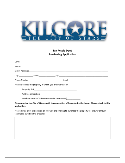 First page of the Tax Resale Deed Purchasing Application