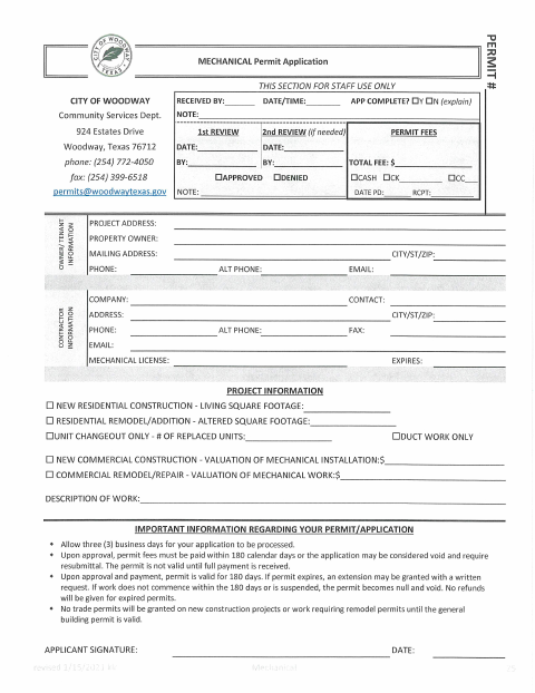 First page of the Mechanical Permit Application