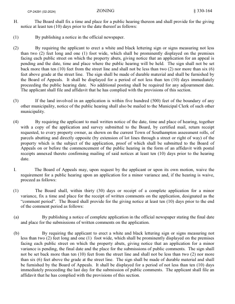 First page of the Zoning Board Mailing and Posting Affidavits