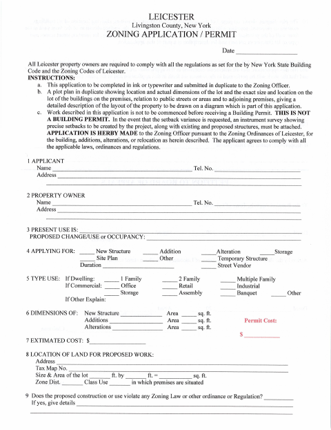First page of the Zoning Application / Permit