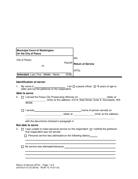 First page of the Return of Service