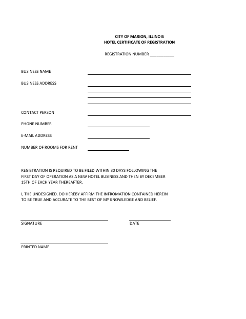 First page of the Hotel Certificate of Registration