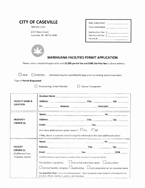 First page of the Marihuana Facilities Permit Application
