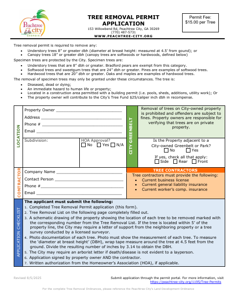 First page of the Tree Removal Permit Application