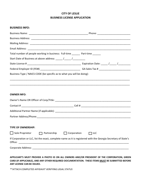 First page of the Business License Application