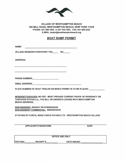 First page of the Boat Ramp Permit Application