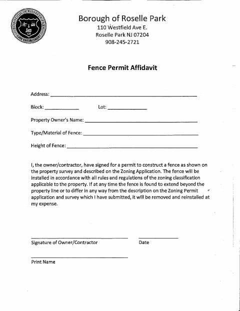 First page of the Fence Permit Affidavit