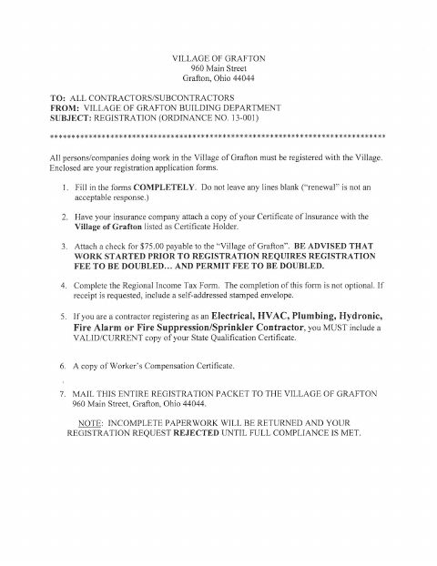 First page of the Contractor Registration