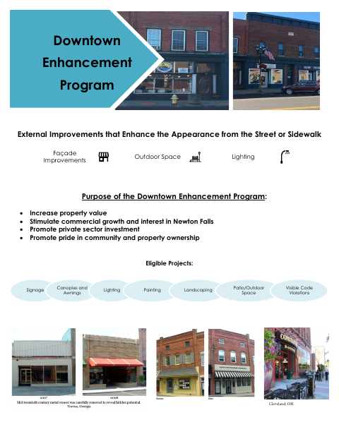First page of the Downtown Enhancement Program Application
