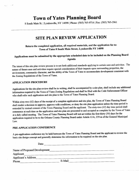 First page of the Planning Board Site Plan Review Application