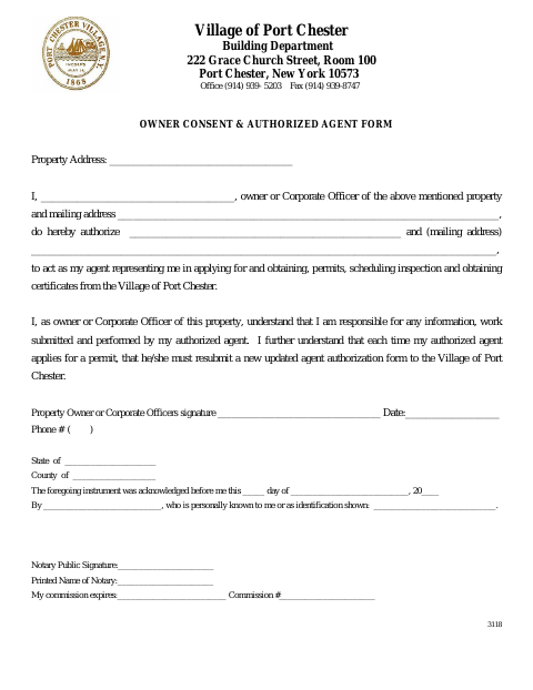 First page of the Owner Consent & Authorized Agent Form