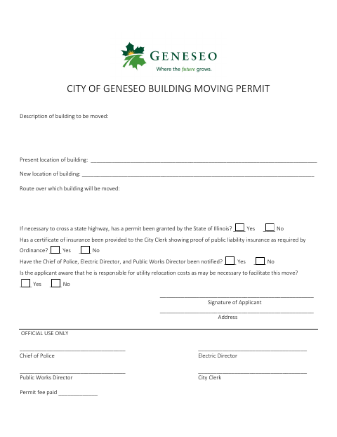 First page of the Building Moving Permit