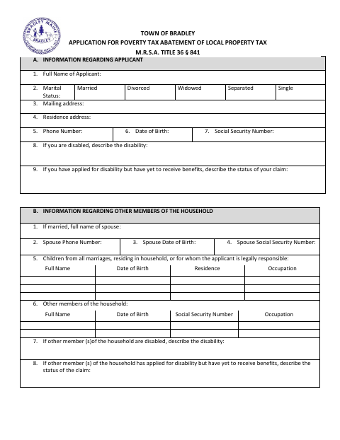 First page of the Poverty Tax Abatement Application