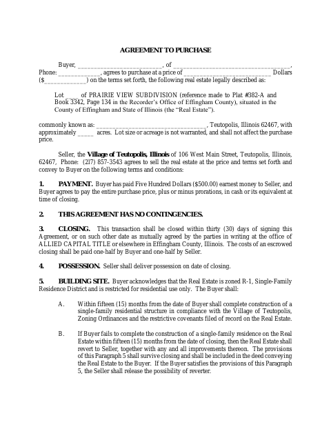 First page of the Agreement to Purchase