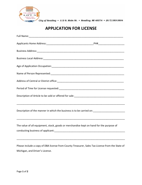 First page of the Transient Merchant License Application