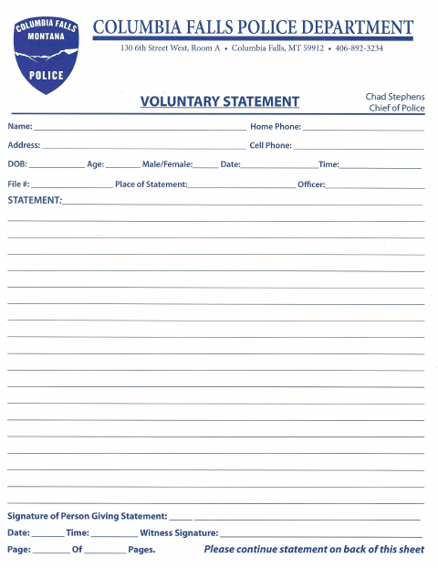 First page of the Police Voluntary Statement