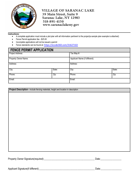 First page of the Fence Permit Application