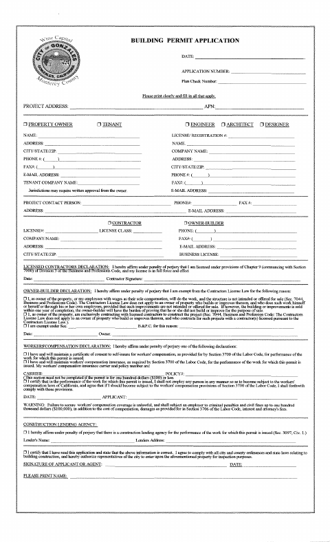 First page of the Building Permit Application