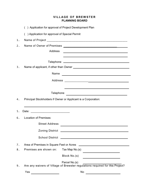 First page of the Site Plan Application
