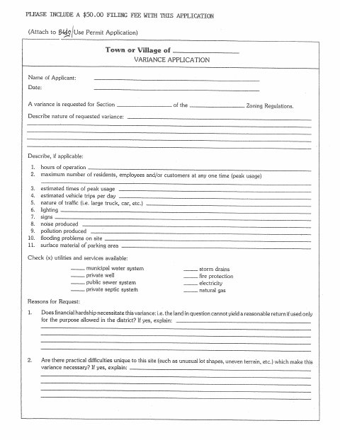 First page of the Variance Application
