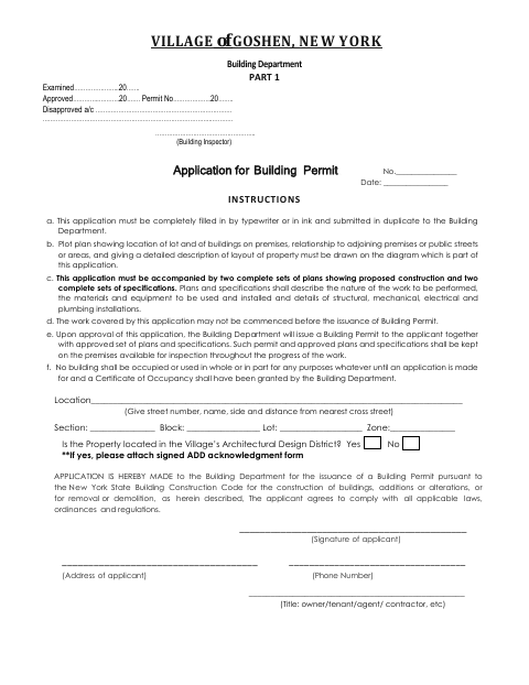 First page of the Building Permit Application