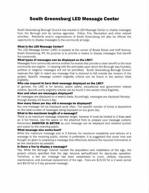 First page of the LED Message Center Request Form