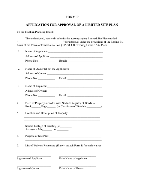 First page of the Application for Approval of a Limited Site Plan