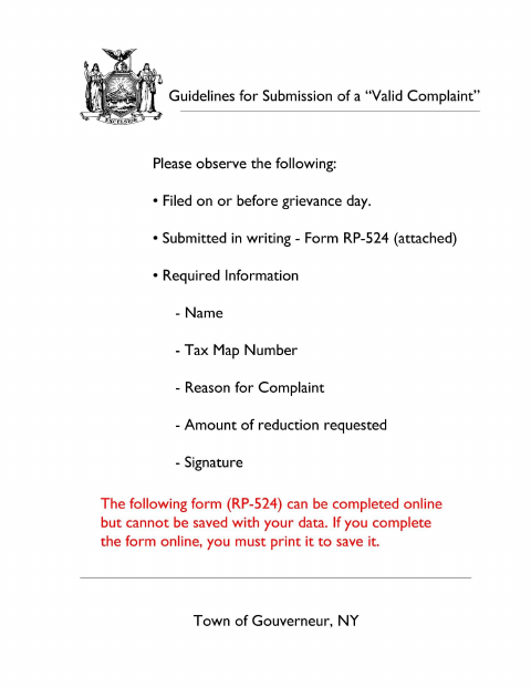 First page of the Real Property Assessment Complaint