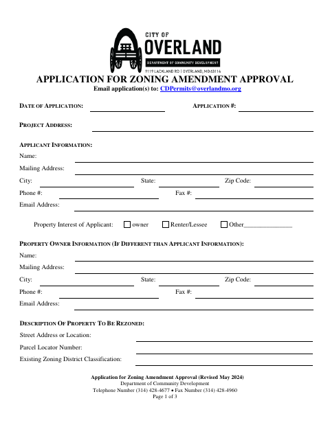 First page of the Application for Zoning Amendment Approval