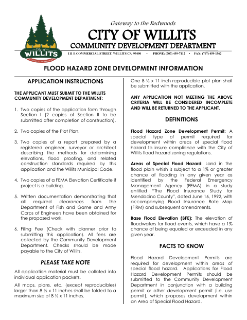First page of the Flood Hazard Zone Development Permit Application