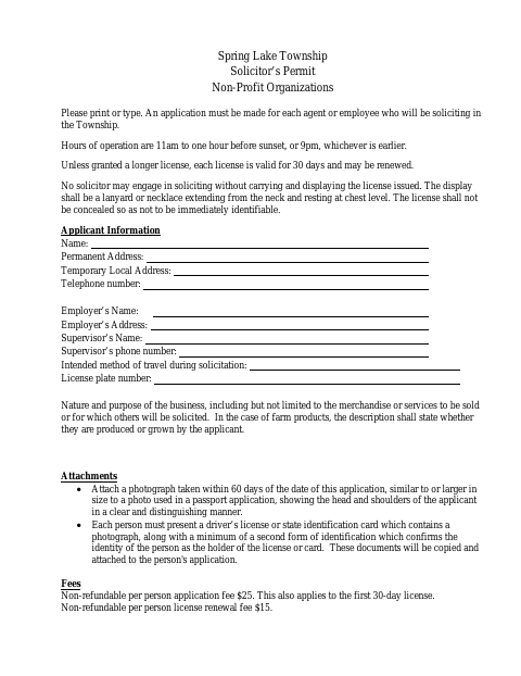 First page of the Solicitor’s Permit for Non-Profit Organizations