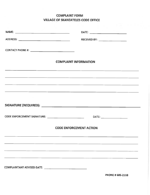First page of the Complaint Form