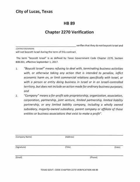 First page of the HB 89 Contractor/Vendor Verification