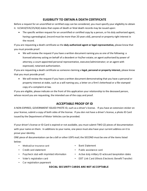 First page of the Application for Search of Death Record Files
