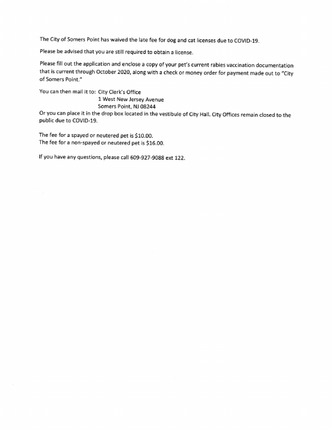 First page of the Dog and Cat Pet License Application