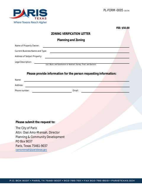 First page of the Zoning Verification Letter