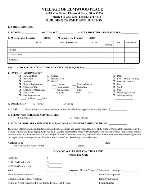 First page of the Building Permit Application