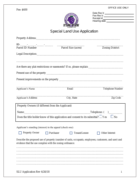First page of the Special Land Use Application