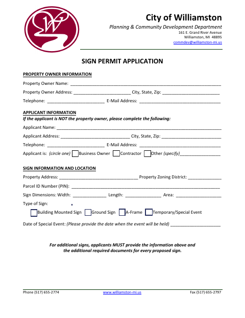 First page of the Sign Permit Application