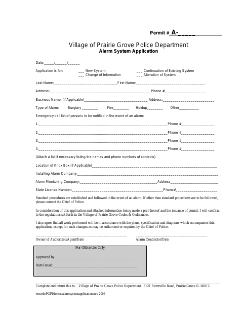 First page of the Alarm System Application