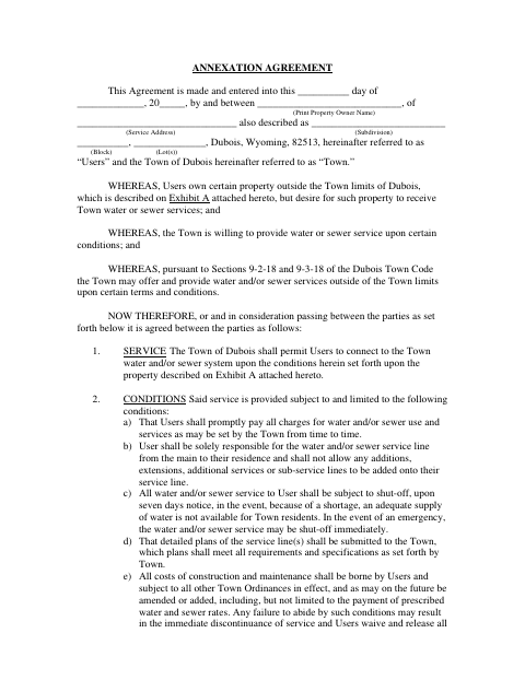 First page of the Annexation Agreement