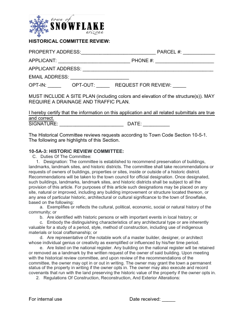 First page of the Historical Committee Review Request