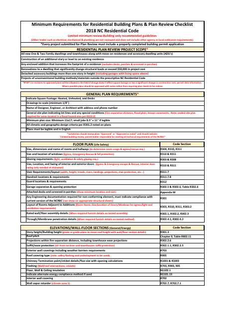First page of the Residential Minimum Plans and Checklist