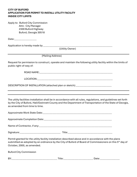 First page of the Application for Permit to Install Utility Facility