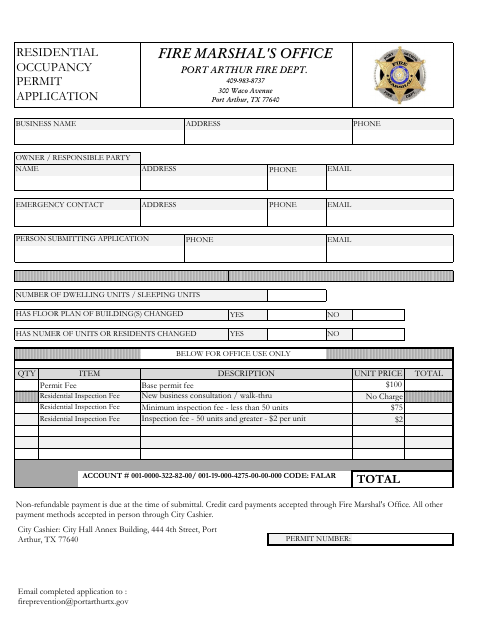 First page of the Residential Occupancy Permit Application