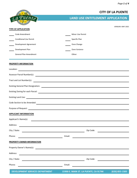 First page of the Land Use Entitlement Application