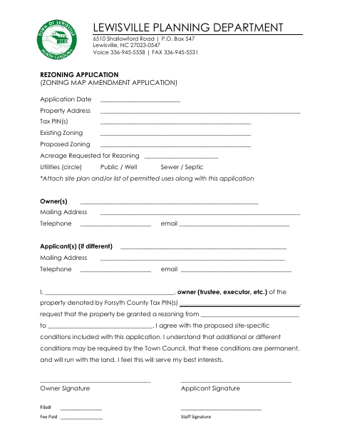 First page of the Rezoning Application (Zoning Map Amendment Application)