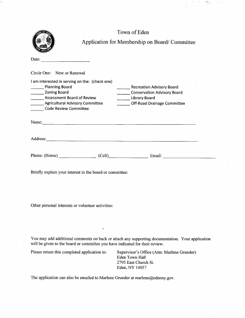 First page of the Application for Membership on a Board or Committee