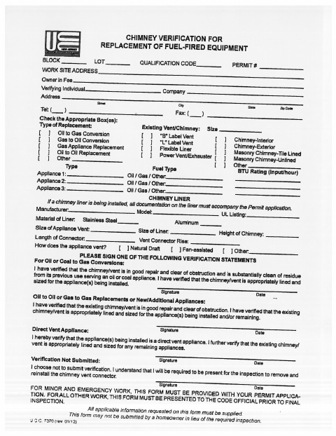 First page of the Chimney Verification for Replacement